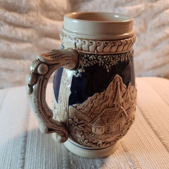 Vintage German Beer Stein with Alpine Lodge Relief – Ornate Handle & Swirl Rim - Picture 4 of 8